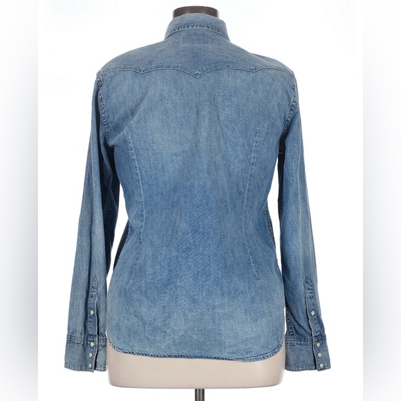 Polo Ralph Lauren Denim Western Shirt Pearl Snap Button Up Top Shirt Women’s XL - Picture 11 of 16